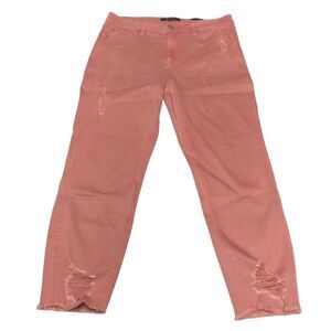Revery Pink Distressed Hi Rise Skinny Crop Jeans N0376